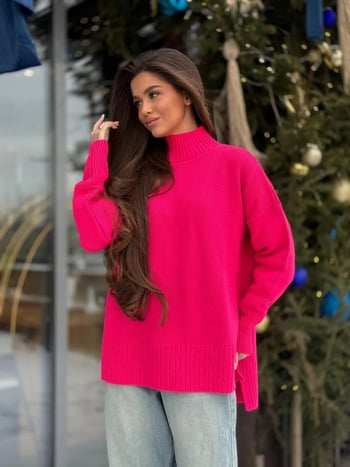 Πλεκτό πουλόβερ oversized μεψηλό γιακά, χαλαρή καθημερινή γραμμή