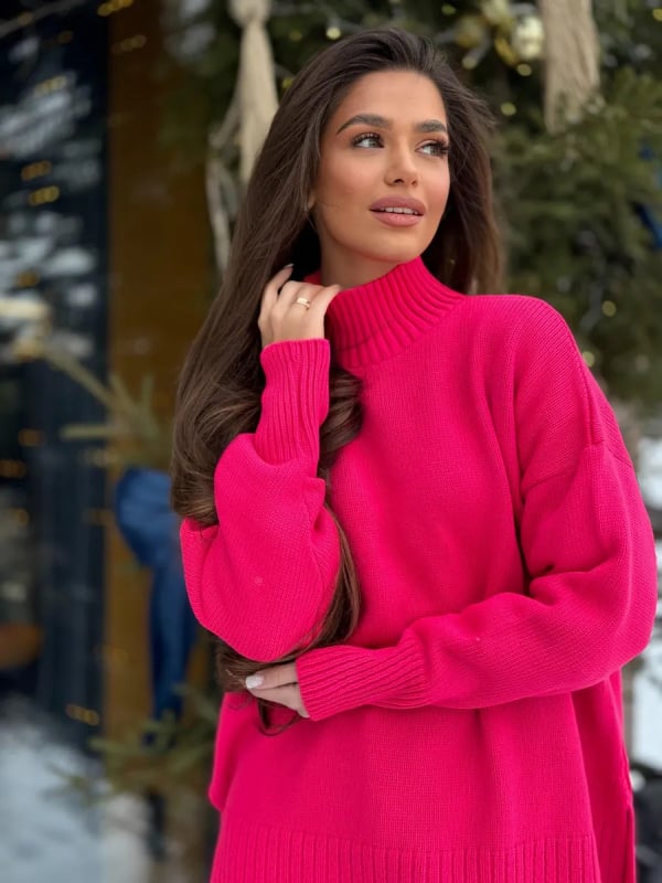 Πλεκτό πουλόβερ oversized μεψηλό γιακά, χαλαρή καθημερινή γραμμή