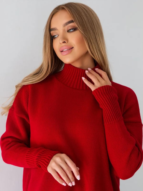 Πλεκτό πουλόβερ oversized μεψηλό γιακά, χαλαρή καθημερινή γραμμή