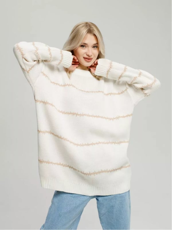 Πλεκτό πουλόβερ oversized με ρίγες, πολυεστέρας, για φθινόπωρο και χειμώνα