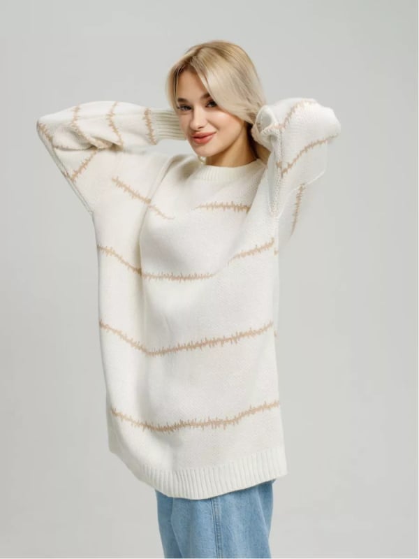 Πλεκτό πουλόβερ oversized με ρίγες, πολυεστέρας, για φθινόπωρο και χειμώνα