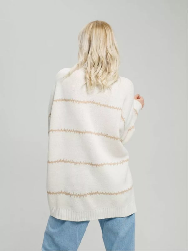 Πλεκτό πουλόβερ oversized με ρίγες, πολυεστέρας, για φθινόπωρο και χειμώνα