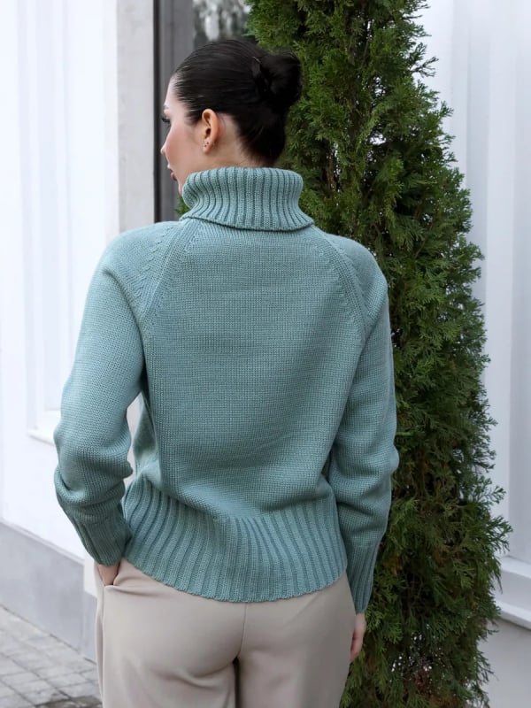 Γυναικείο πουλόβερ με oversize γραμμή και ψηλό λαιμό