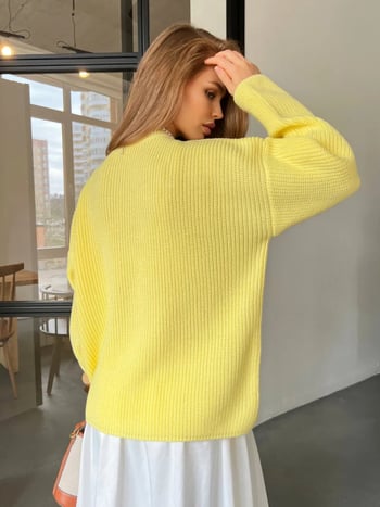 Oversize πλεκτός μακρύς πουλόβερ με στρογγυλό λαιμό