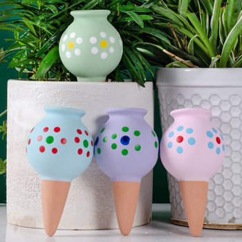Dispozitiv ceramic pentru irigare prin picurare, roșu, cu model cu buline, dispozitiv compact de udare a plantelor