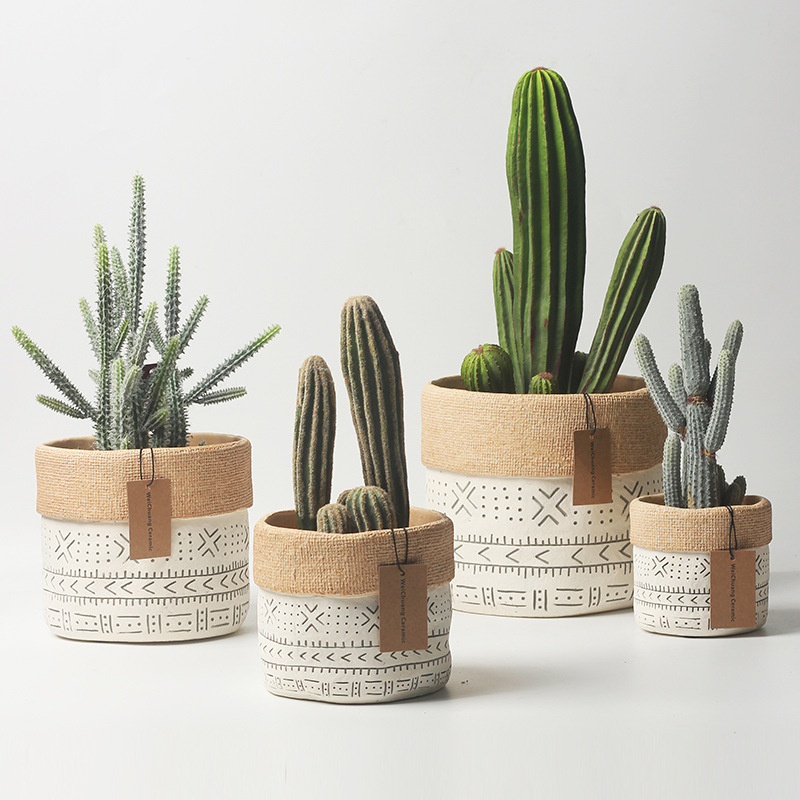 Ghiveci circular ceramic, în stil Nordic, pentru plante verzi (Pothos), design retro