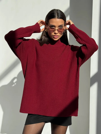 Női oversized kapucnis kötött pulóver – vastag, laza szabású felső, hosszú ujjú