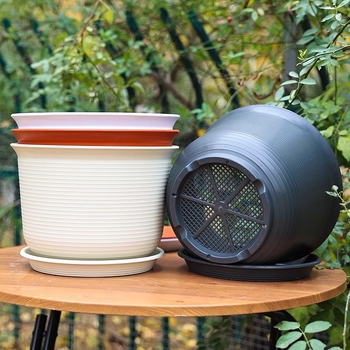 Ghiveci de flori din rășină, aspect ceramic roșu, diametru mare, durabil pentru interior și exterior