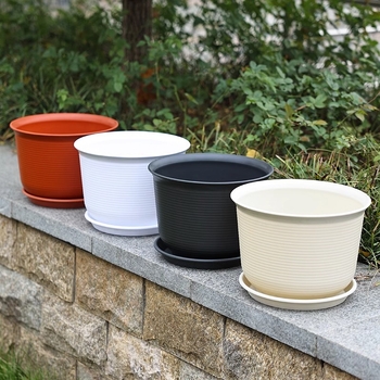 Ghiveci de flori din rășină, aspect ceramic roșu, diametru mare, durabil pentru interior și exterior