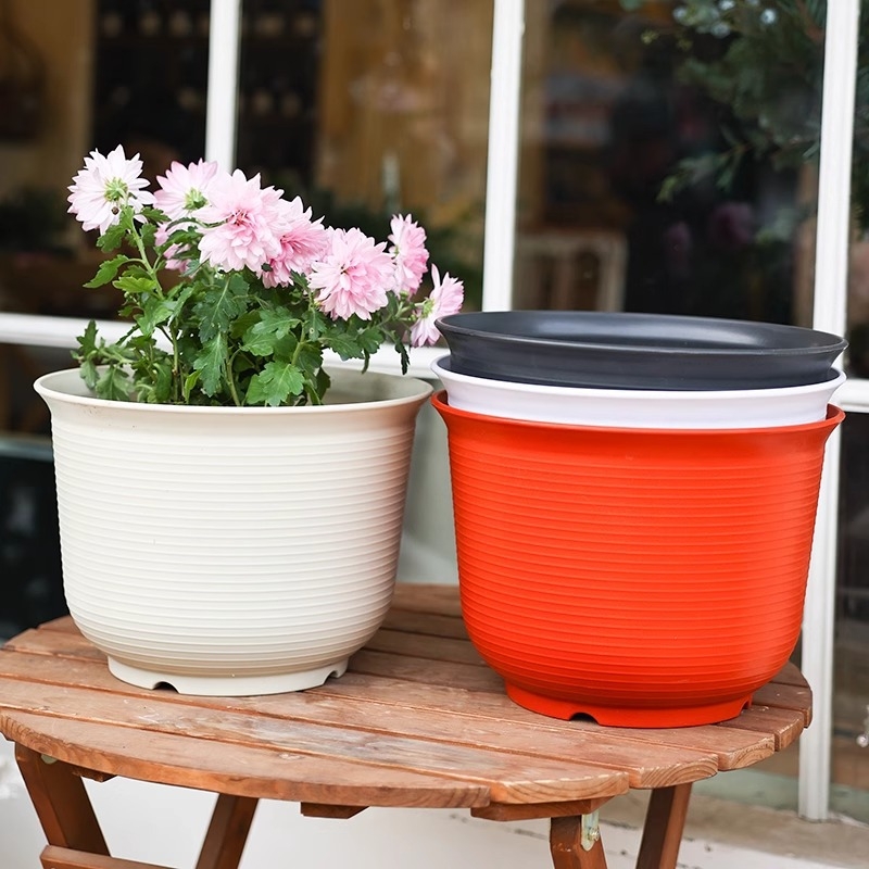 Ghiveci de flori din rășină, aspect ceramic roșu, diametru mare, durabil pentru interior și exterior