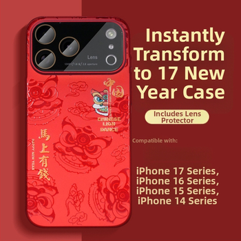Červený pevný kryt pre iPhone 17 Pro a iPhone 17 Pro Max, čínskeho štýlu, maľovaný povrch, ochrana proti pádu a proti odtlačkom prstov.