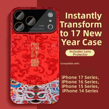 Červený pevný kryt pre iPhone 17 Pro a iPhone 17 Pro Max, čínskeho štýlu, maľovaný povrch, ochrana proti pádu a proti odtlačkom prstov.