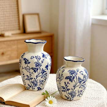 Vază din porțelan bleu-alb, în stil chinezesc nou, pentru decor de birou și sufragerie