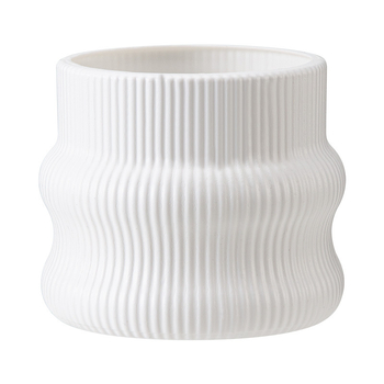 Ghiveci din plastic, aspect ceramic, pentru birou, mic, alb, cu dungi verticale, pentru suculente