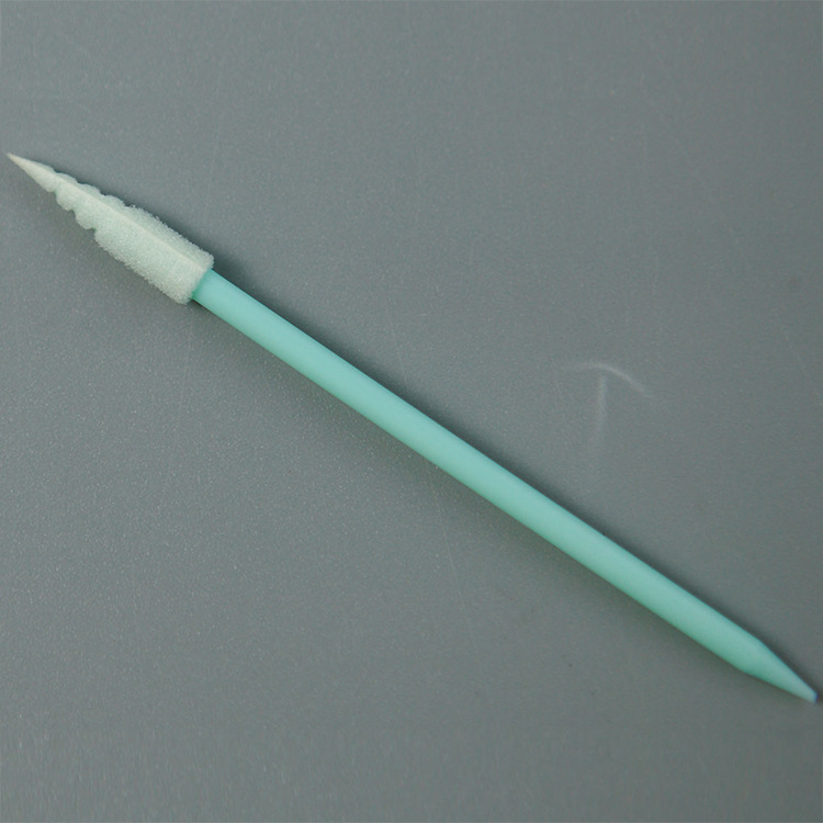 Swab din burete cu vârf ascuțit și tijă spiral verde, pentru curățarea instrumentelor de precizie și a microscopului