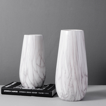 Vază ceramică cu model marmură, gură largă, pentru flori uscate, decor de birou în stil nordic