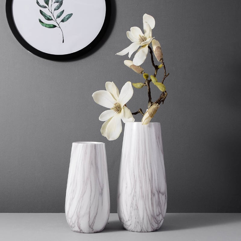 Vază ceramică cu model marmură, gură largă, pentru flori uscate, decor de birou în stil nordic