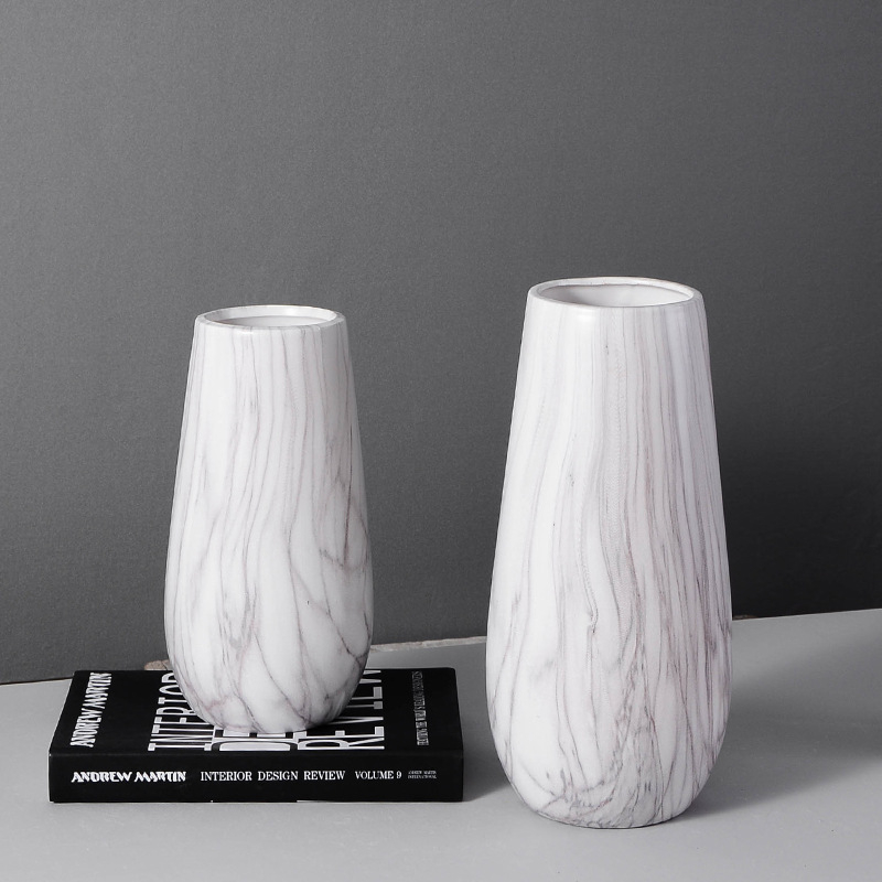 Vază ceramică cu model marmură, gură largă, pentru flori uscate, decor de birou în stil nordic