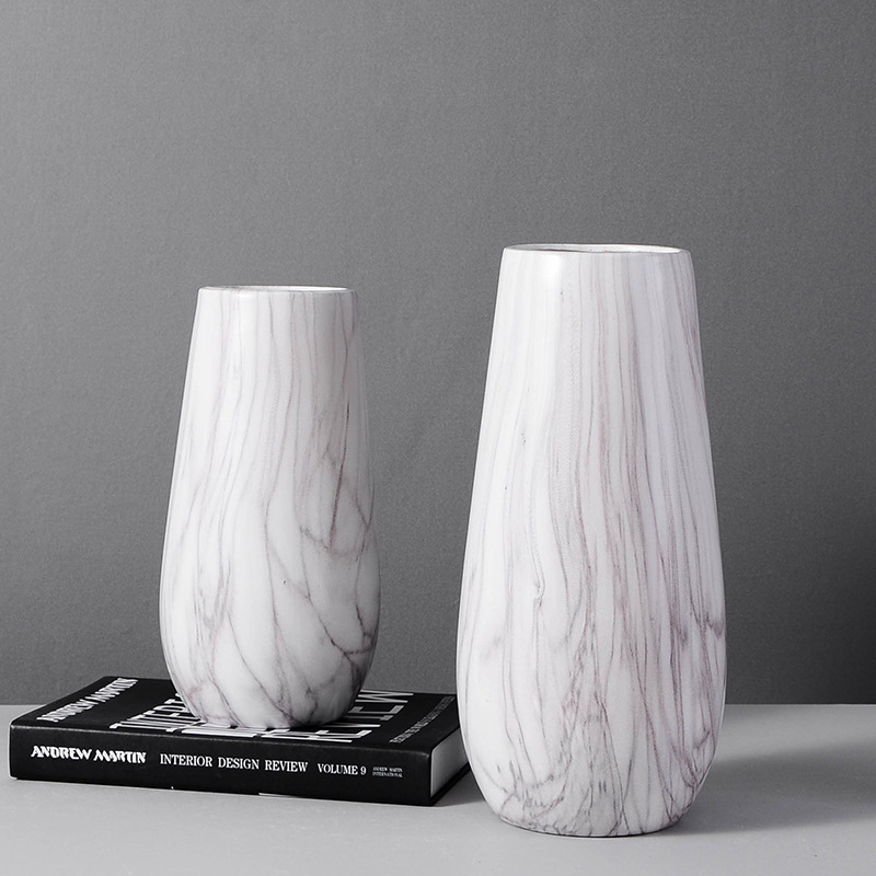 Vază ceramică cu model marmură, gură largă, pentru flori uscate, decor de birou în stil nordic