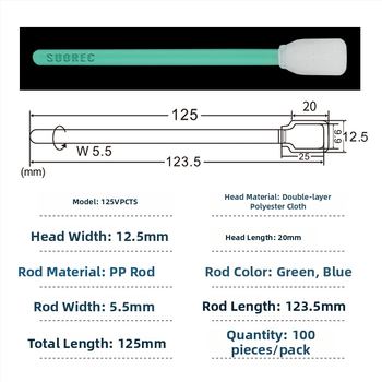 Tampon de curățare din poliester fără praf, vârf plat, tijă verde, pentru ecrane și plăci de circuit, ultra-fin, anticstatic, 100 buc.