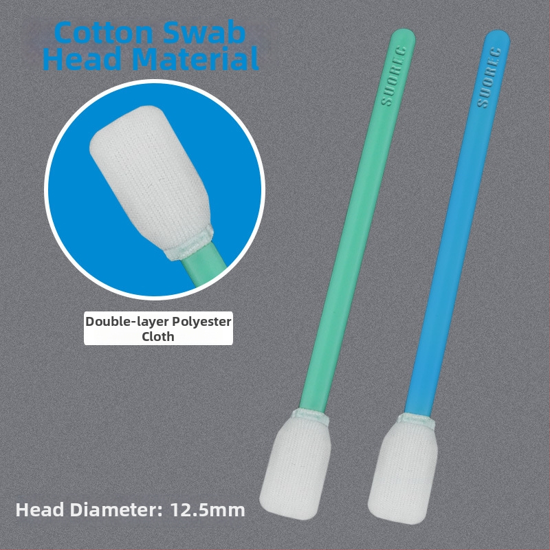 Tampon de curățare din poliester fără praf, vârf plat, tijă verde, pentru ecrane și plăci de circuit, ultra-fin, anticstatic, 100 buc.