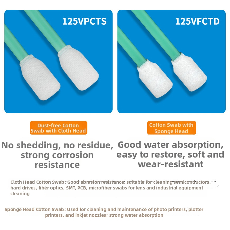 Tampon de curățare din poliester fără praf, vârf plat, tijă verde, pentru ecrane și plăci de circuit, ultra-fin, anticstatic, 100 buc.