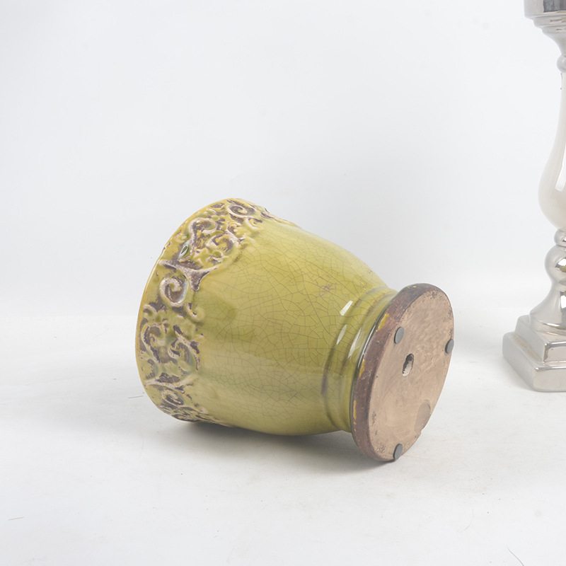 Vas ceramic cu stil european retro, pe bază înaltă, glazură crăpată în stil Ice-Crack, pentru plante verzi, balcon sau casă