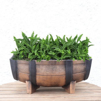 Ghiveci plastic cu diametru mare pentru plante de interior, aspect butoi din lemn, stil clasic, multifunctional