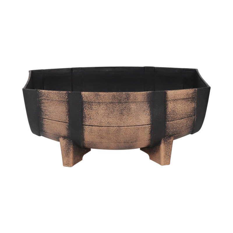 Ghiveci plastic cu diametru mare pentru plante de interior, aspect butoi din lemn, stil clasic, multifunctional
