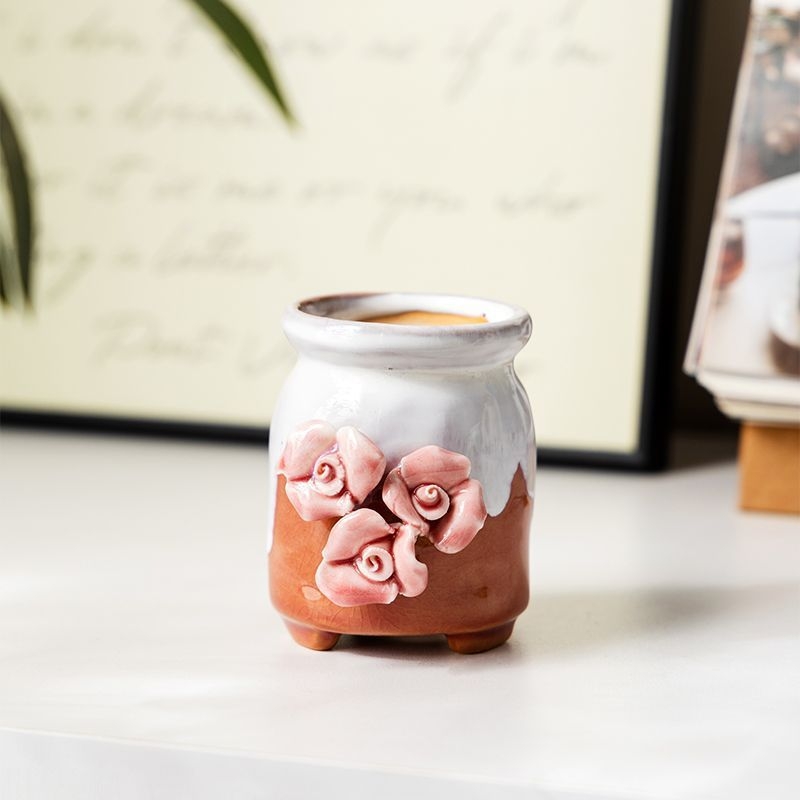 Ghiveci ceramic pentru suculente, design aerisit, pentru birou sau casă, formă creativă în stil retro