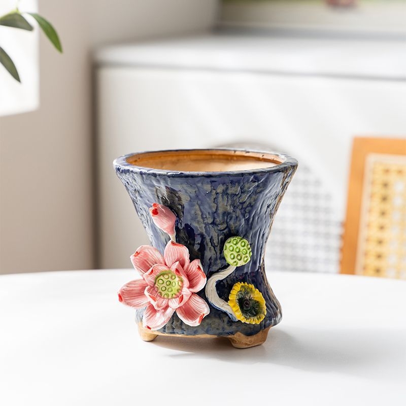 Ghiveci ceramic pentru suculente, design aerisit, pentru birou sau casă, formă creativă în stil retro