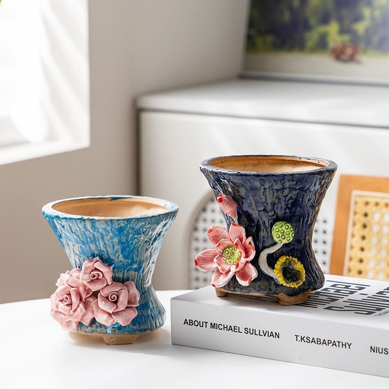 Ghiveci ceramic pentru suculente, design aerisit, pentru birou sau casă, formă creativă în stil retro