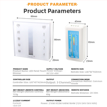 Dotykový LED dimmer typu 86 pre jednobarevný LED pás