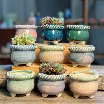 Ghiveci ceramic respirabil pentru suculente, glazură curgătoare, design retro drăguț și creativ, textură împletită, deschidere mică