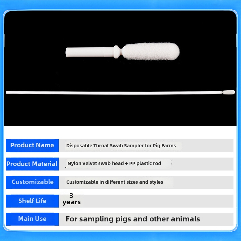 Tampon faringian de unică folosință, cu suprafață flokată pentru porcine