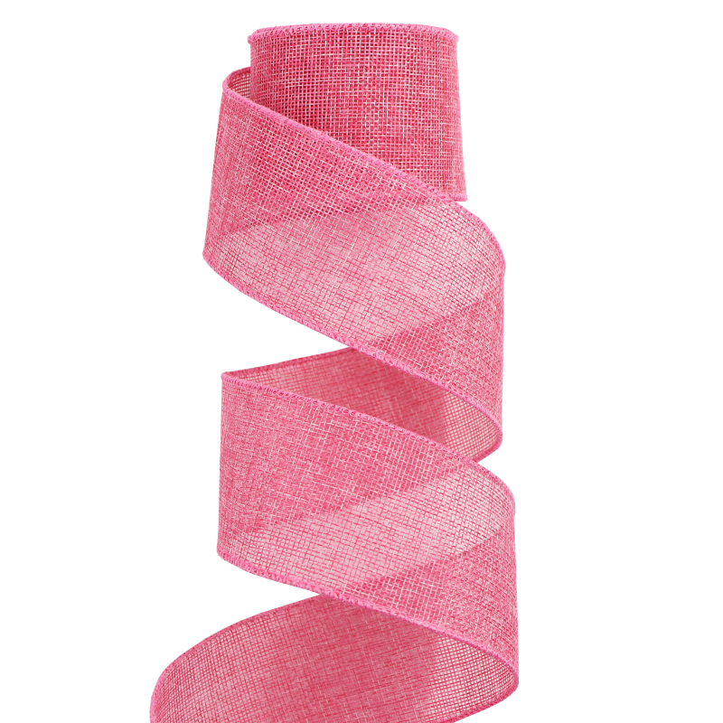 Розова флорална двустранна лента Grosgrain с телен кант и имитация на лен, за DIY панделки и гирлянди