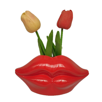 Vază ceramică cu buze roșii — stil Nordic minimalist pentru aranjamente florale în living