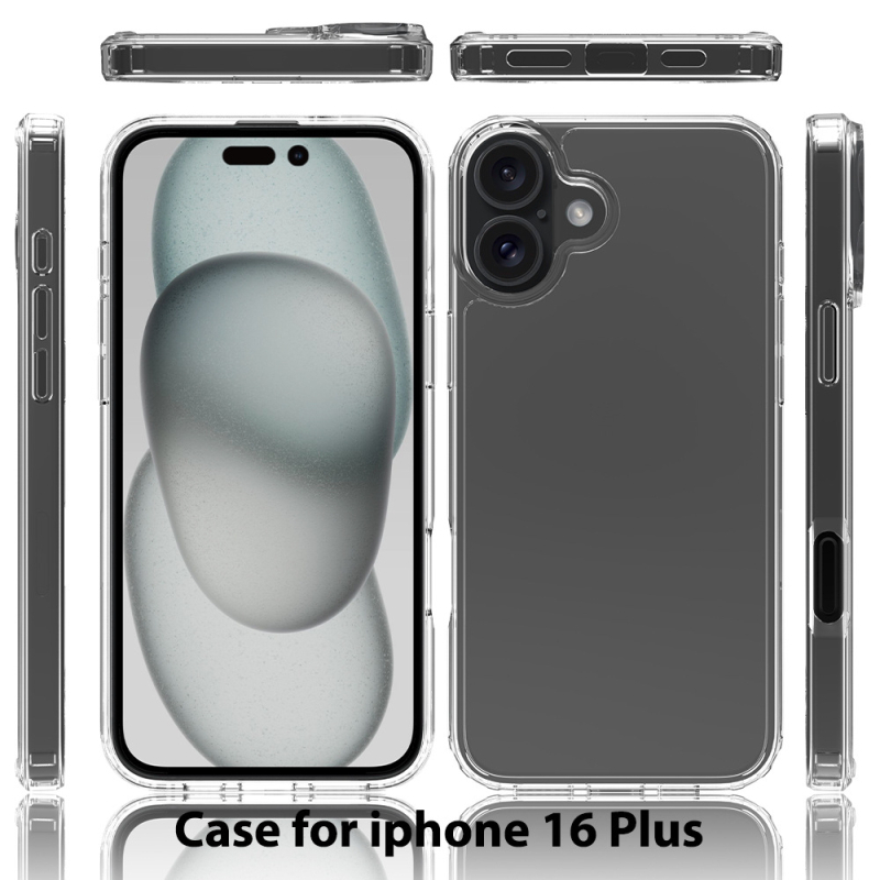 În stoc: Carcasă acrilică transparentă 1,5 mm pentru iPhone 16 Plus, 2 în 1, protecție totală anti-cădere