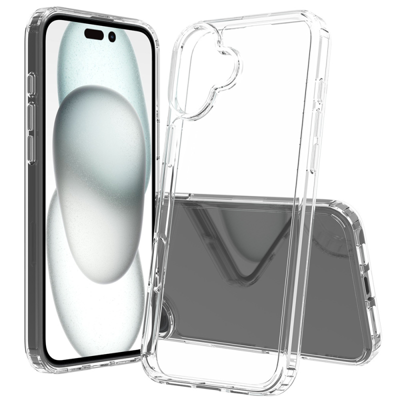 În stoc: Carcasă acrilică transparentă 1,5 mm pentru iPhone 16 Plus, 2 în 1, protecție totală anti-cădere
