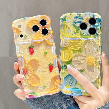 TRIDACNA IMD Valovita Plava Svjetlost Ulje Slikarstvo Cvijeća Serija futrola za iPhone 13–17 Pro i Pro Max, otpornost na pad