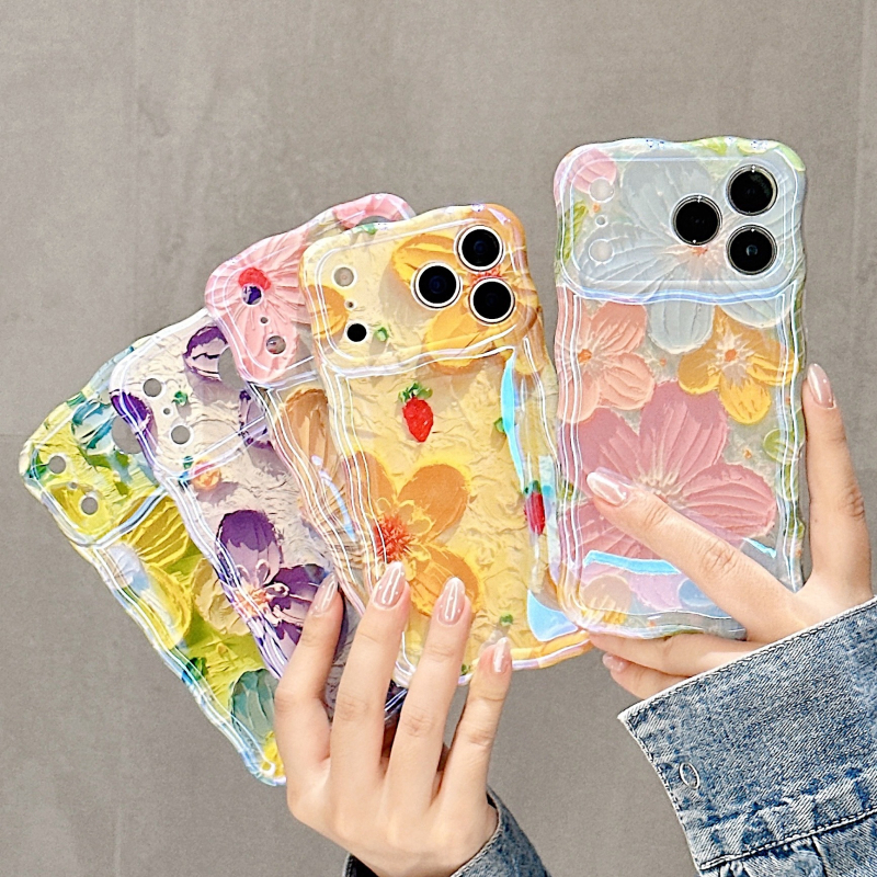 TRIDACNA IMD Valovita Plava Svjetlost Ulje Slikarstvo Cvijeća Serija futrola za iPhone 13–17 Pro i Pro Max, otpornost na pad