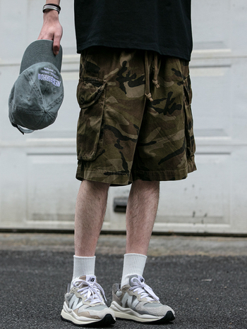 Retro radničke kamuflažne šorceve za muškarce, ljeto, širok kroj, pet inča inseam, gradski streetwear.