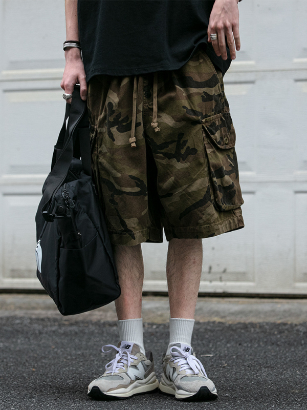Retro radničke kamuflažne šorceve za muškarce, ljeto, širok kroj, pet inča inseam, gradski streetwear.