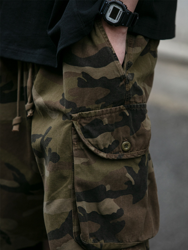 Retro radničke kamuflažne šorceve za muškarce, ljeto, širok kroj, pet inča inseam, gradski streetwear.