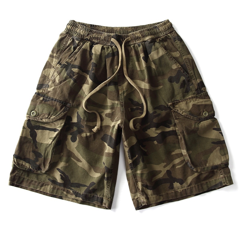 Retro radničke kamuflažne šorceve za muškarce, ljeto, širok kroj, pet inča inseam, gradski streetwear.