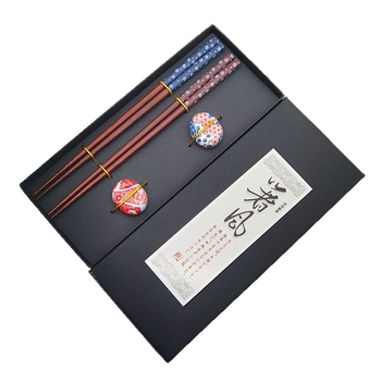 Ξύλινο σετ chopsticks με δύο ζεύγη και κεραμικό στηρίγμα, ιαπωνικού στυλ ρετρό σχεδίαση, μάρκα Xinjule, χειροποίητο, βιοδιασπώμενο