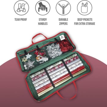 Sac de depozitare Crăciun din material nețesut, stil geantă de mână, organizator pentru decorațiuni și cadouri, spațiu de depozitare pentru living