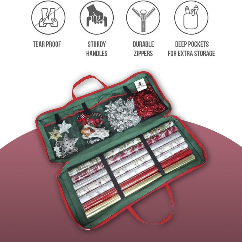 Sac de depozitare Crăciun din material nețesut, stil geantă de mână, organizator pentru decorațiuni și cadouri, spațiu de depozitare pentru living