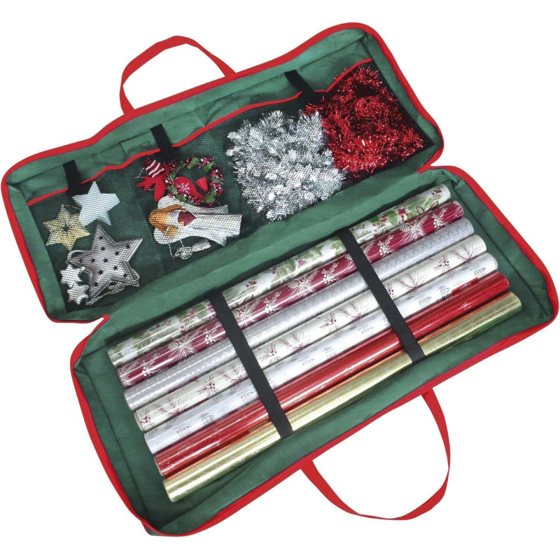 Sac de depozitare Crăciun din material nețesut, stil geantă de mână, organizator pentru decorațiuni și cadouri, spațiu de depozitare pentru living