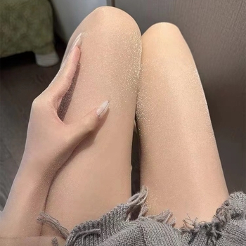 Ženske ultra-tanke pantyhose – sjajne perlate, prozirne, anti-snag, nevidljiva srebrna nit, 5D denier